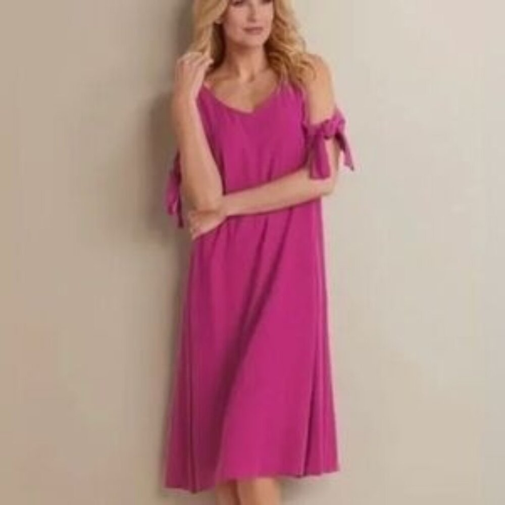 Soft Surroundings Destin Gauze Dress Cold Shoulder pink M